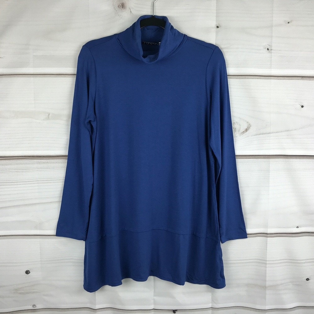 Joan Rivers Top Women S Blue Long Sleeve Jersey Knit Turtleneck Hem Blouse Solid